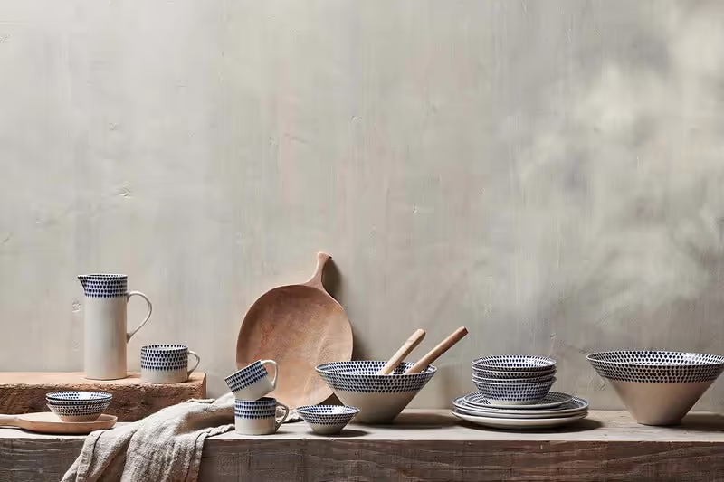 Nkuku - Indigo Drop Side Plate - Cream & Indigo