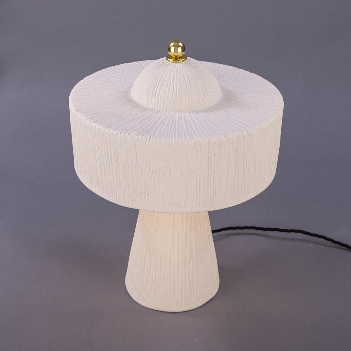 Mullan Seville Ceramic Mid-Century Modern Table Lamp Matte White Striped - Polished Brass Finish