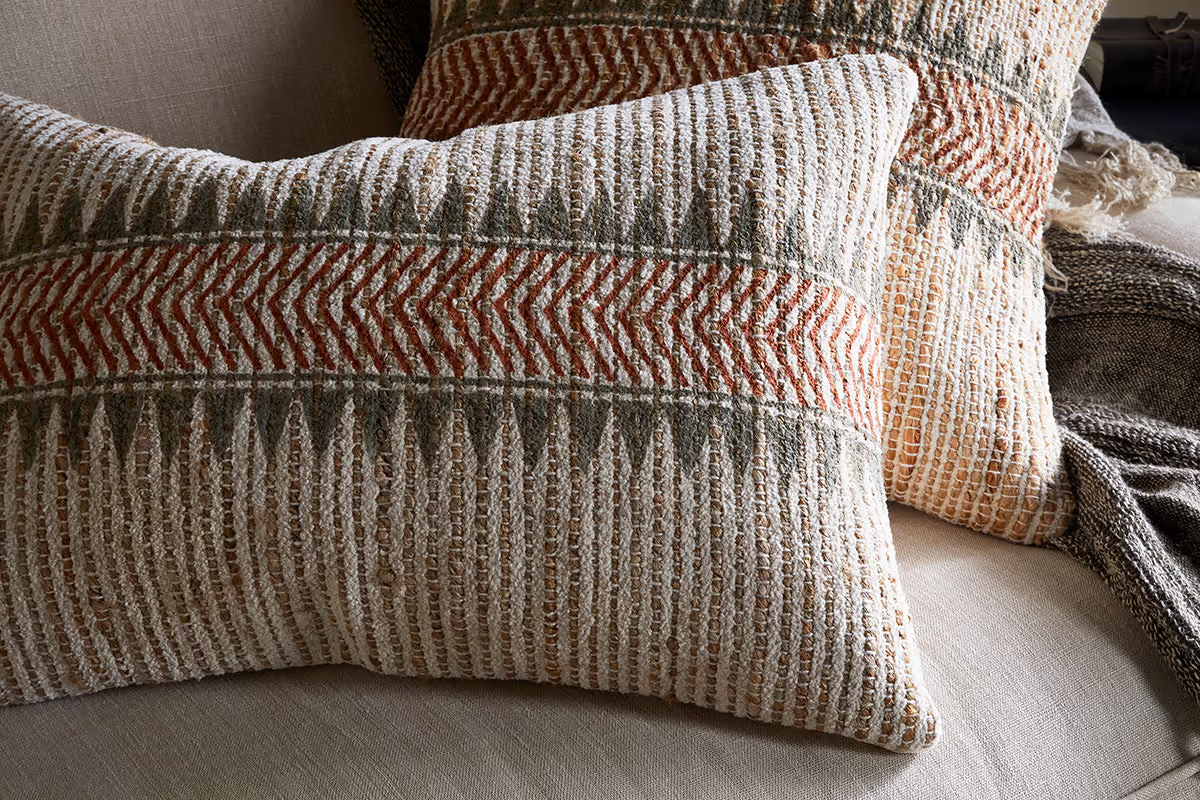Nkuku - Zairya Jute & Cotton Cushion Cover - Natural & Rust - 60 x 40cm - With Cushion Inner