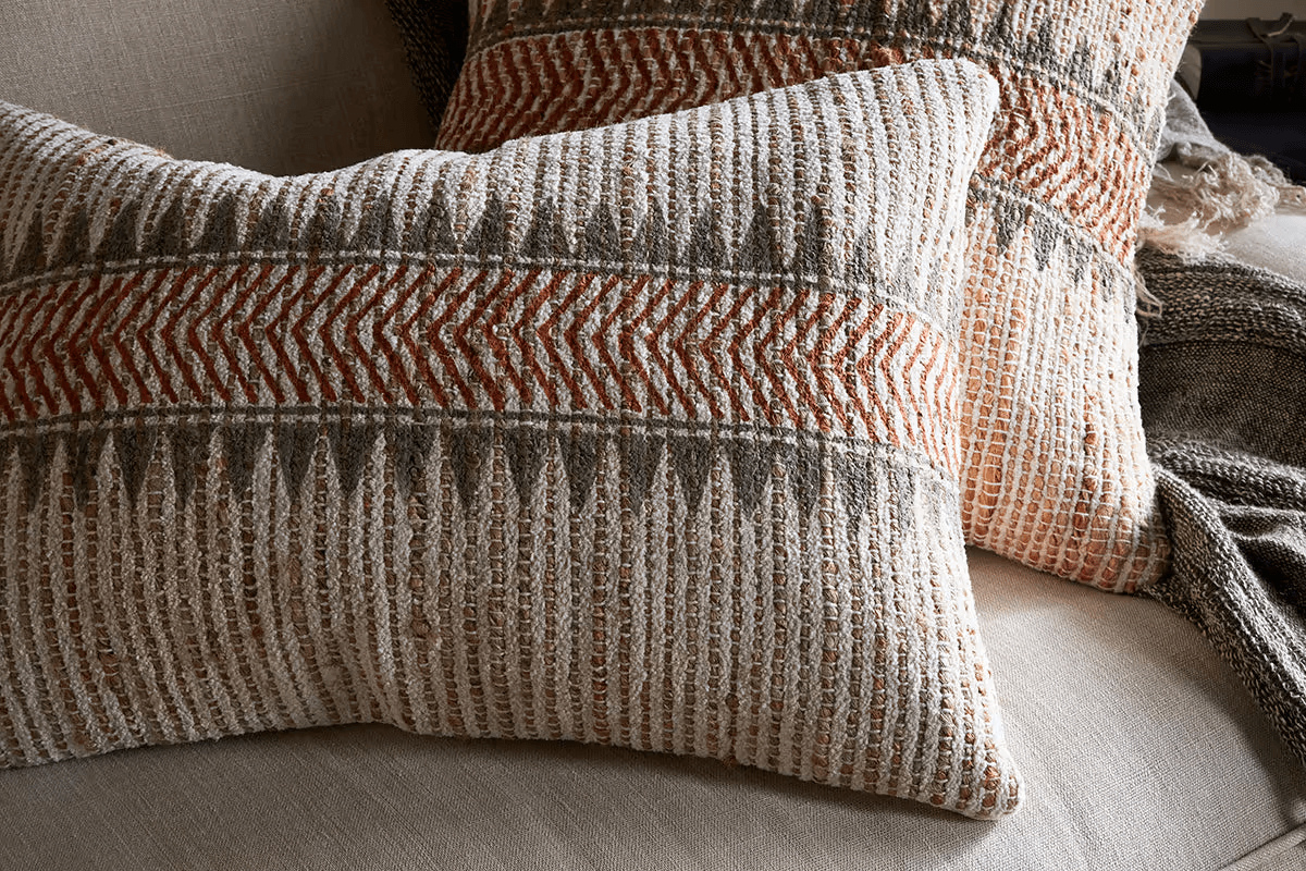 Nkuku - Zairya Jute & Cotton Cushion Cover - Natural & Rust - 60 x 40cm - With Cushion Inner