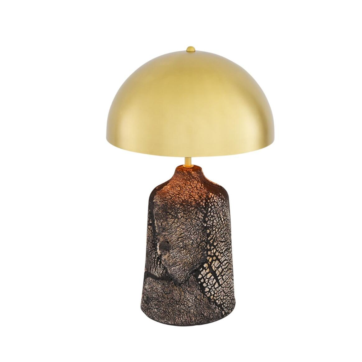 Mullan Cassia Tall Ceramic Table Lamp With Satin Brass Shade - Black Clay