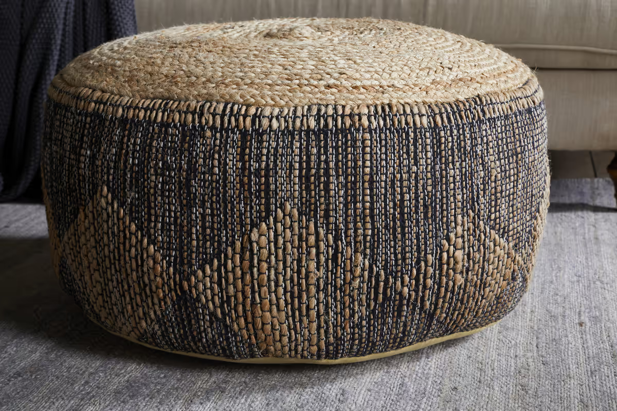 Nkuku - Kapil Jute Round Pouf - Charcoal