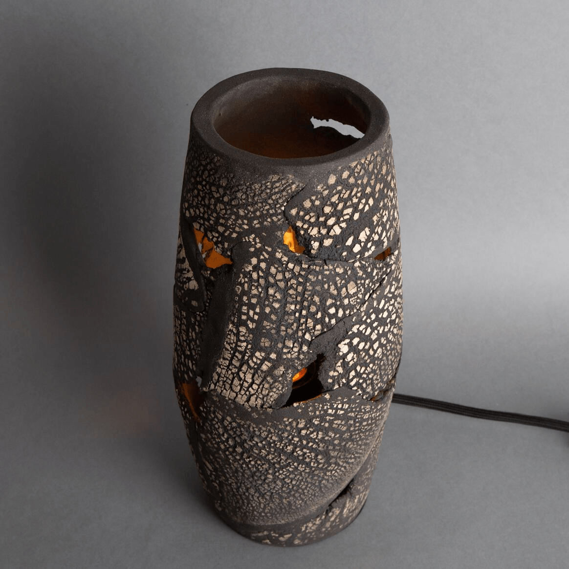 Mullan Carya Ceramic Table Lamp Rustic Luminaire Black Clay - Powder Coated Matte Black Finish