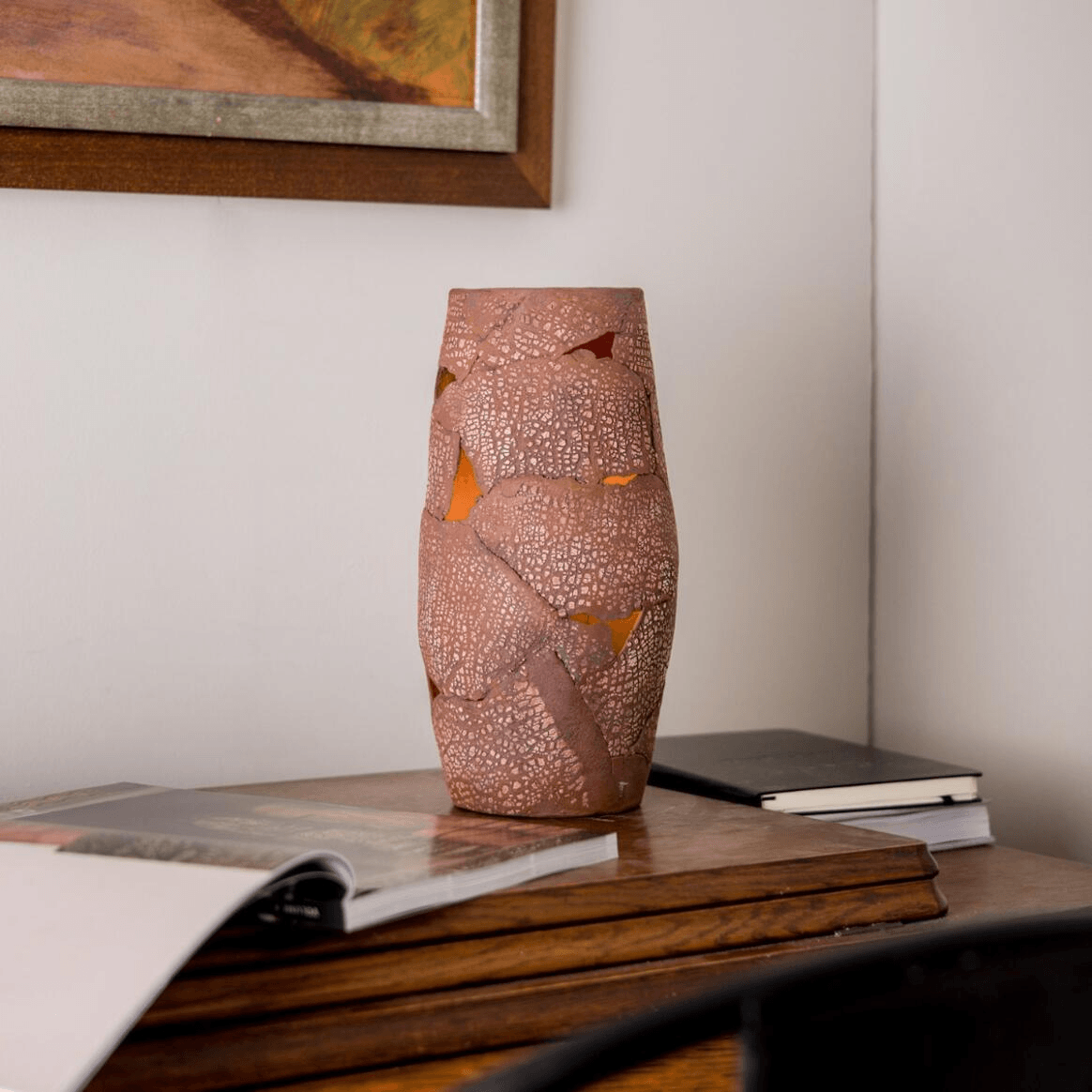 Mullan Carya Ceramic Table Lamp Rustic Luminaire Red Iron - Powder Coated Matte Black Finish