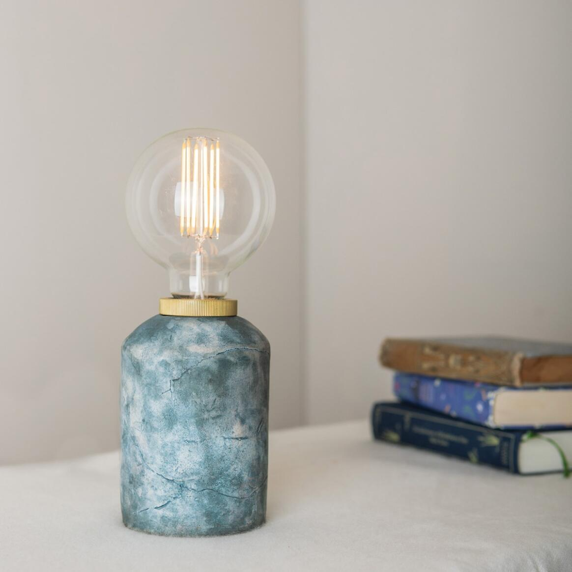 Mullan Bixa Small Ceramic Table Lamp Blue Earth - Satin Brass Finish