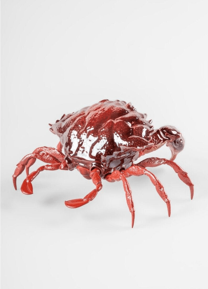 Lladró - Crab Sculpture - Red in bright red porcelain, showcasing strength and determination, part of Kings of the Sea collection.