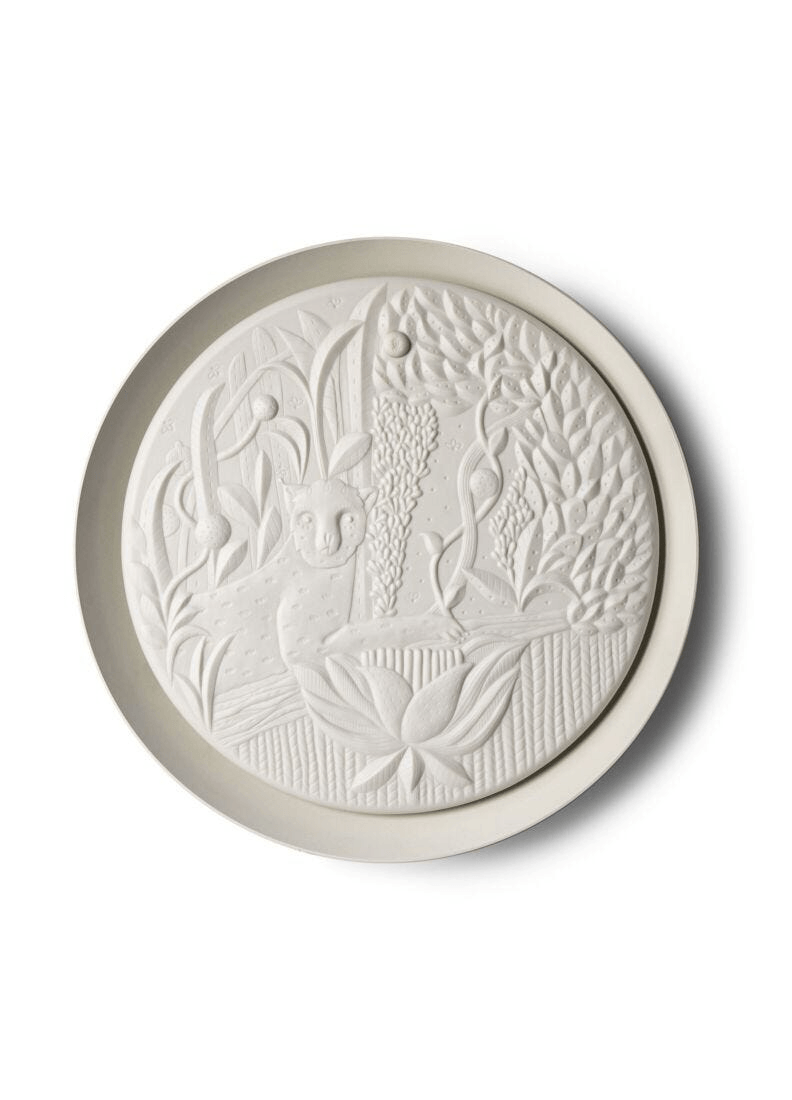 Lladró - Jungle wall light with intricate wildlife relief in matte white porcelain design.