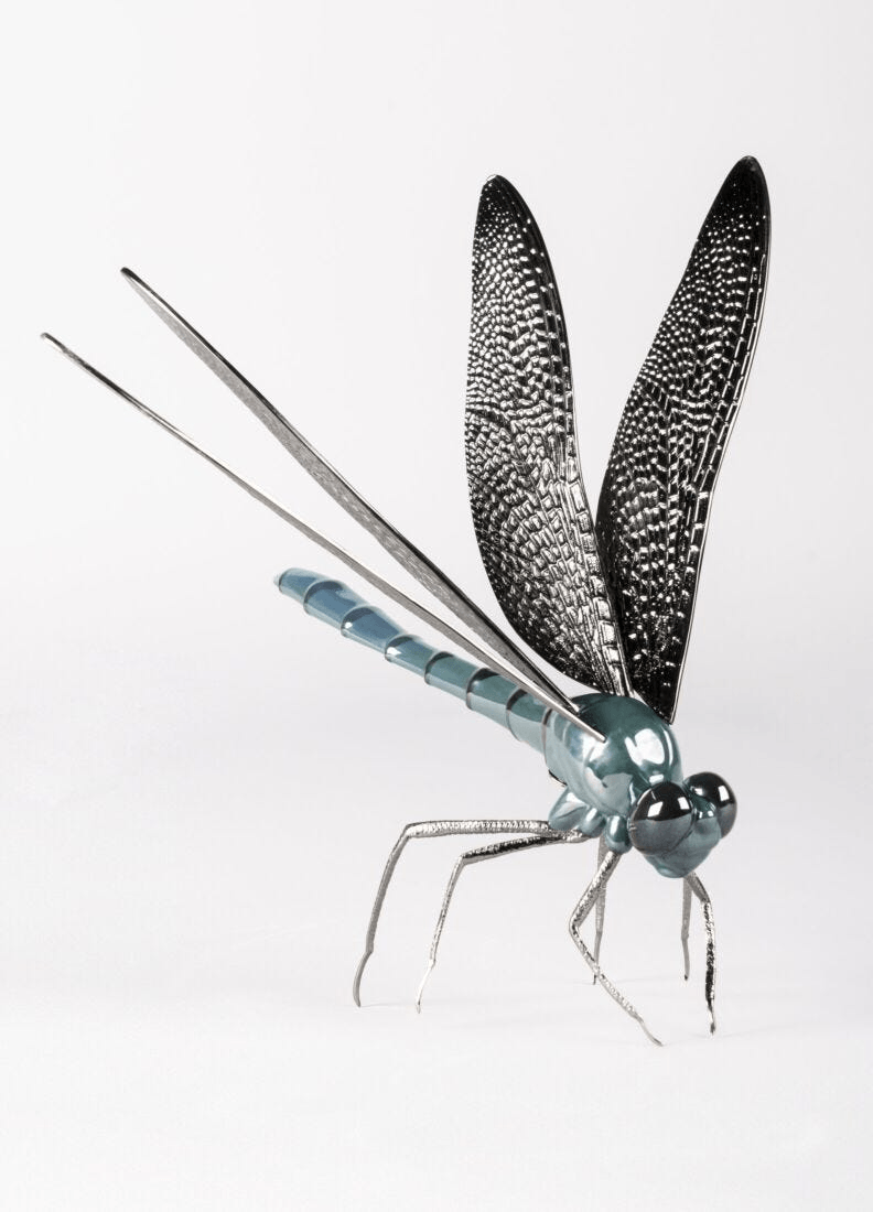 Lladró - Dragonfly Figurine showcasing glazed porcelain and brass, perfect for collectors and nature lovers.