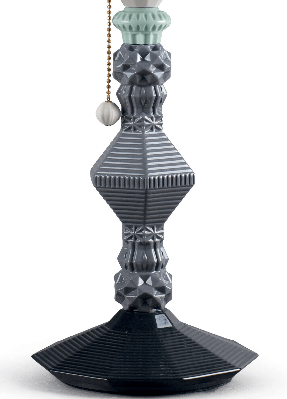 Close up of the sculpted grey and black Porcelain base of the Lladró - Belle de Nuit Table lamp - Black by Lladro.