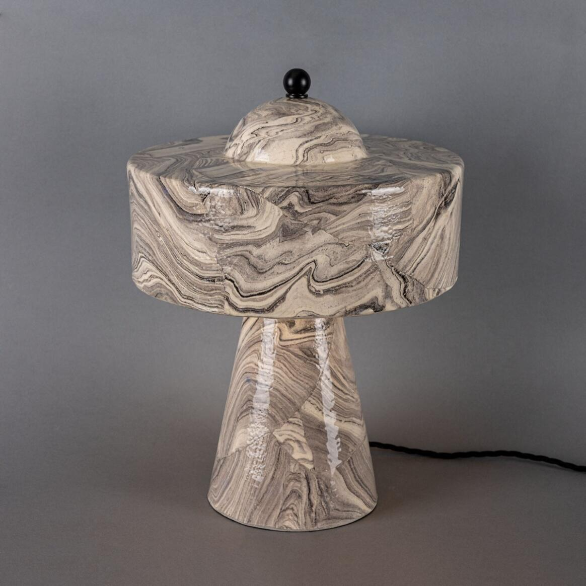 Mullan Seville Marbled Ceramic Mid-Century Modern Table Lamp - Powder Coated Matte Black Finish