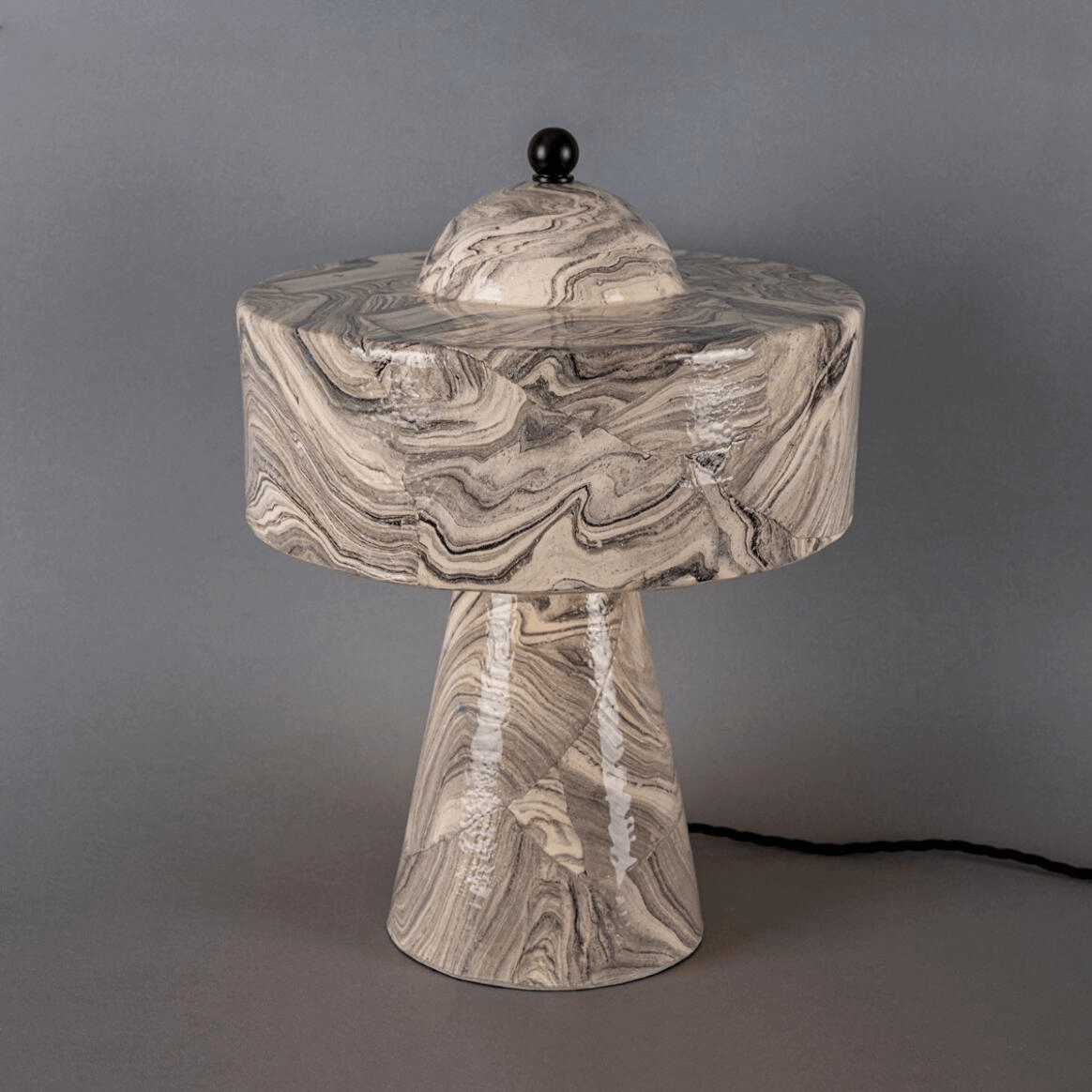 Mullan Seville Marbled Ceramic Mid-Century Modern Table Lamp - Powder Coated Matte Black Finish