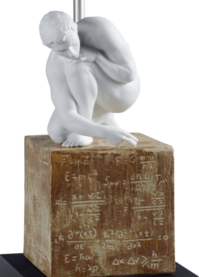 Lladró - Scientia Table Lamp featuring a porcelain figure and mathematical formulas on the base.
