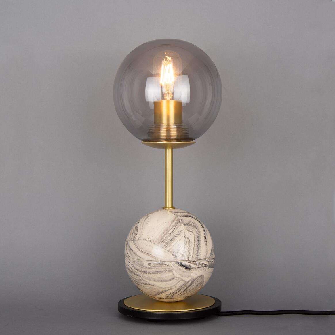 Mullan Zapp Marbled Ceramic Glass Ball Table Lamp - Satin Brass Finish