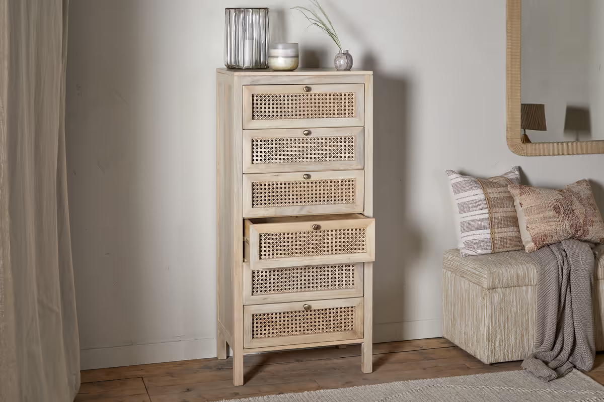 Nkuku - Kanz Mango Wood Tall Boy Chest of Drawers - Natural