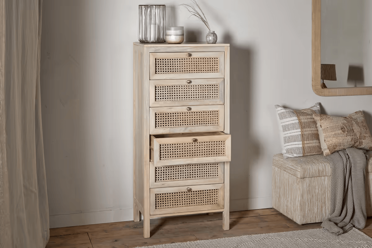 Nkuku - Kanz Mango Wood Tall Boy Chest of Drawers - Natural