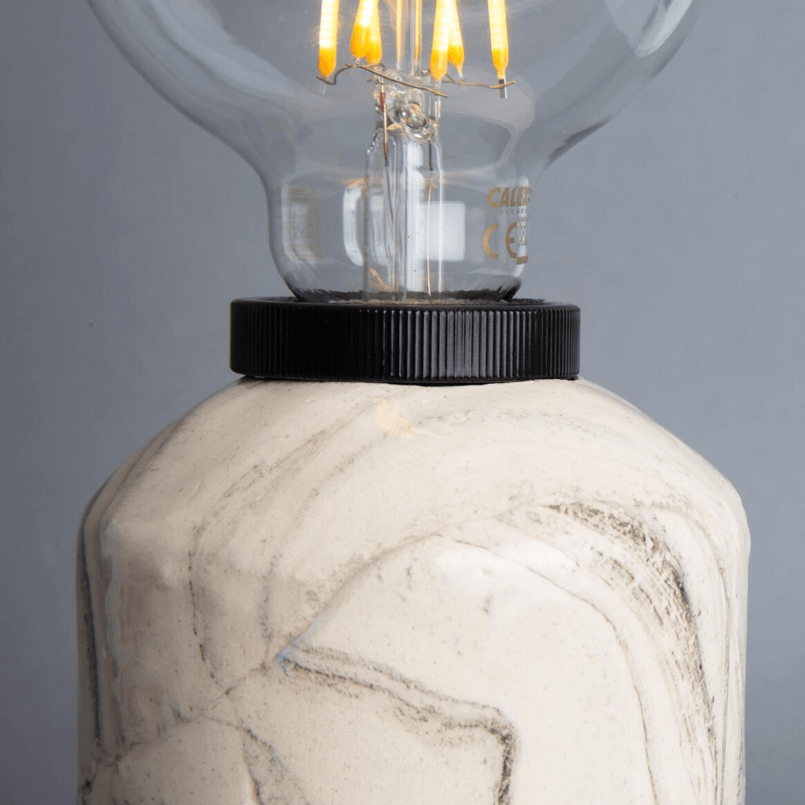 Mullan Bixa Small Marbled Ceramic Table Lamp - Powder Coated Matte Black Finish