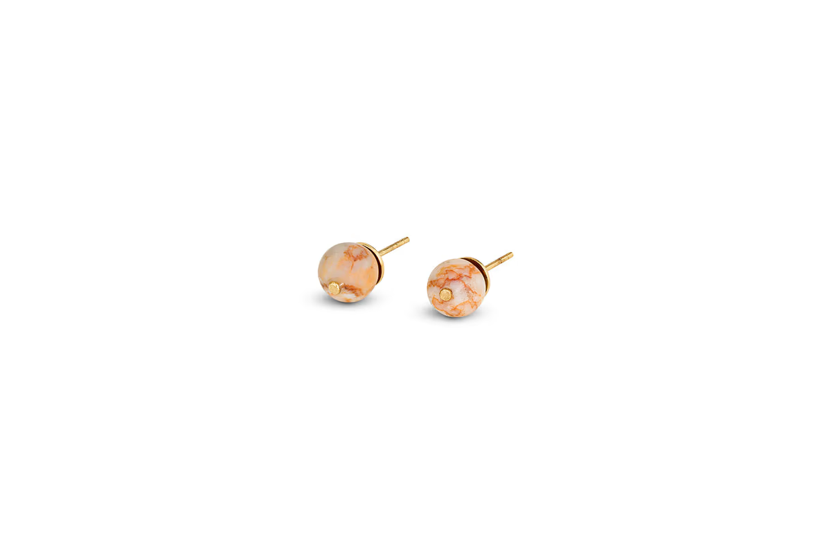 Nkuku - Cerita Rhodochrosite Stud Earrings - Rhodochrosite & Gold