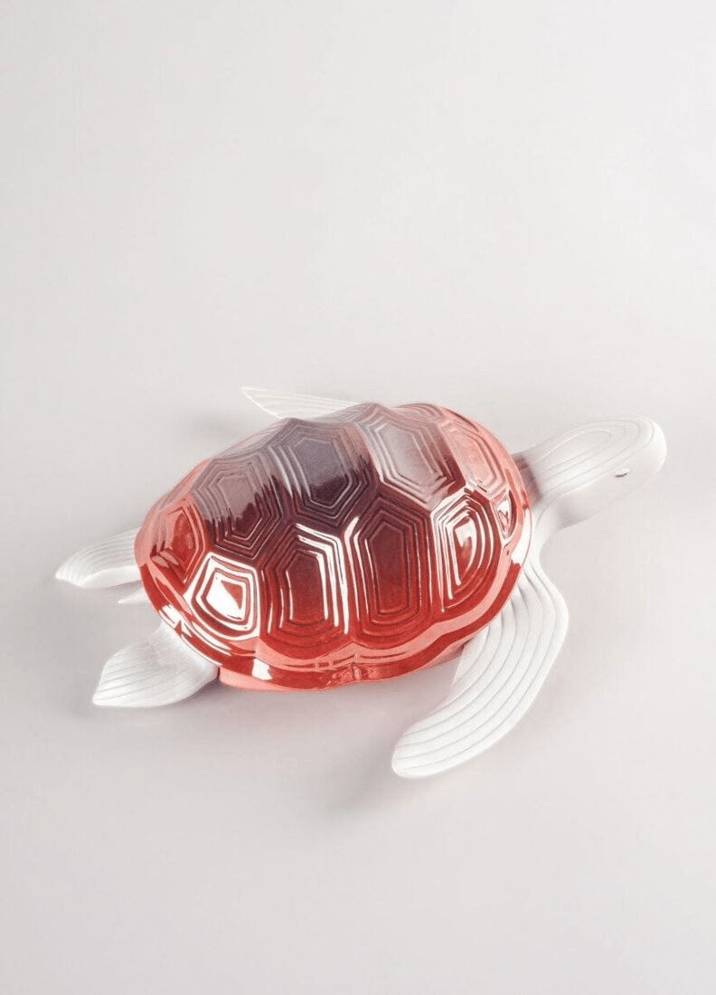 Lladró - Little Turtle Sculpture featuring porcelain turtle with geometric patterns and red decoration.