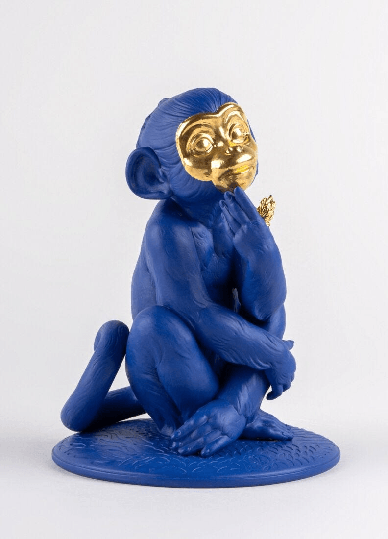 Lladró - Little monkey Sculpture - Blue-Gold - Limited Edition featuring vivid blue and gold porcelain design.