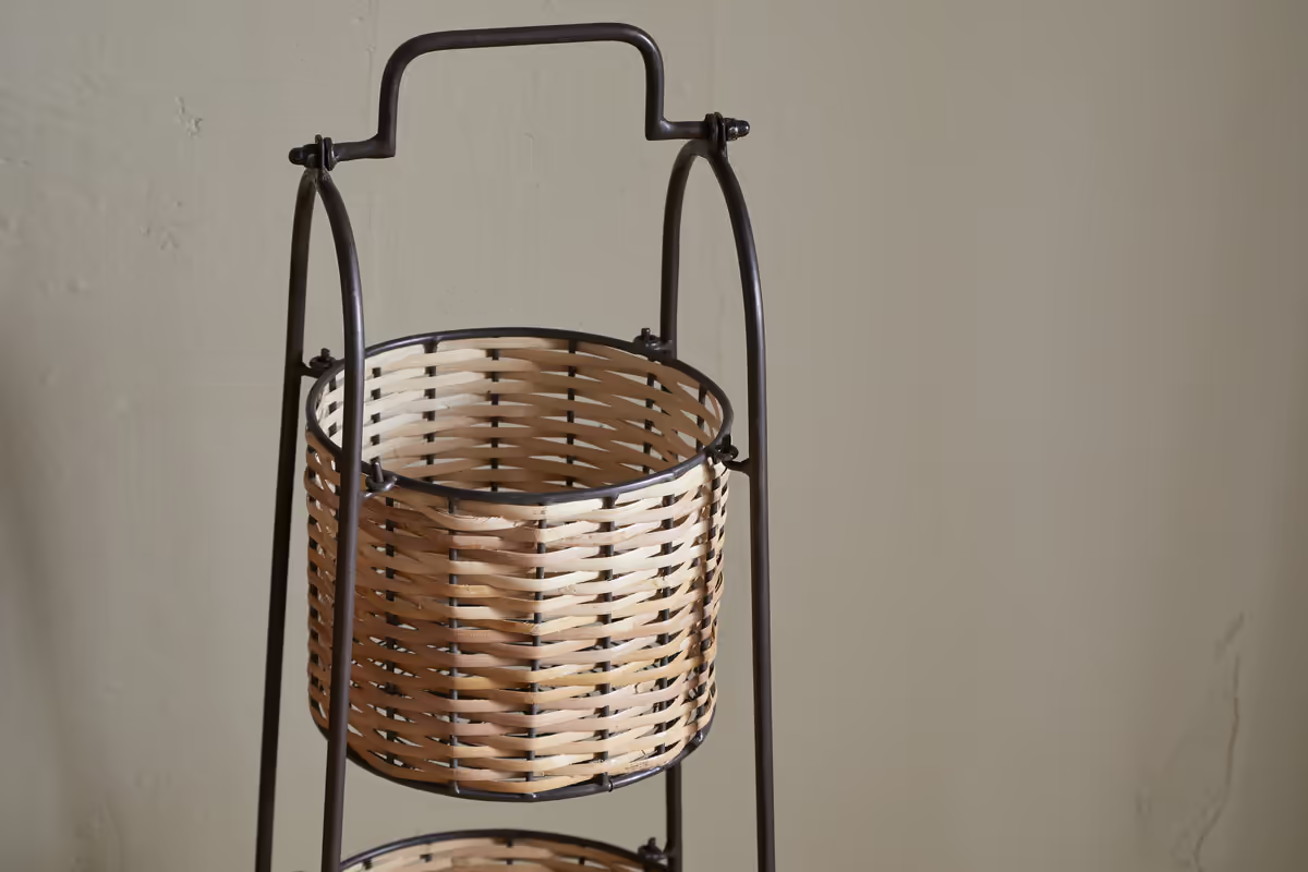 Nkuku - Montali Iron & Rattan Three-Tiered Storage Stand - Natural