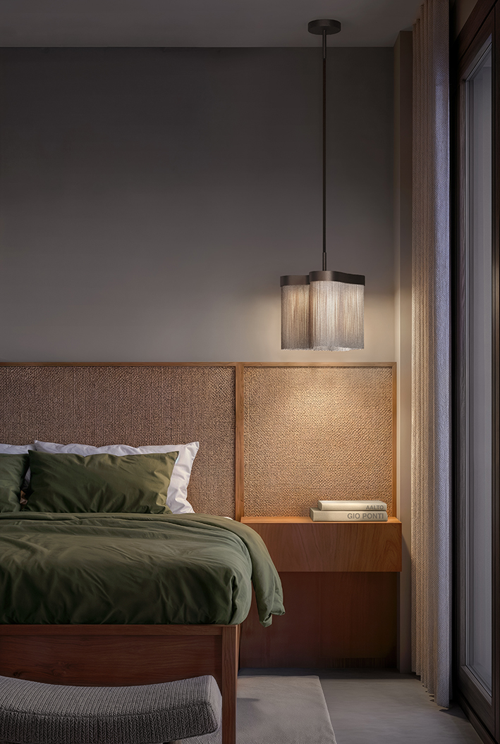 Contardi Arcipelago Suspension Lamp - Bronze Frame - Sage Green Colour Fringes