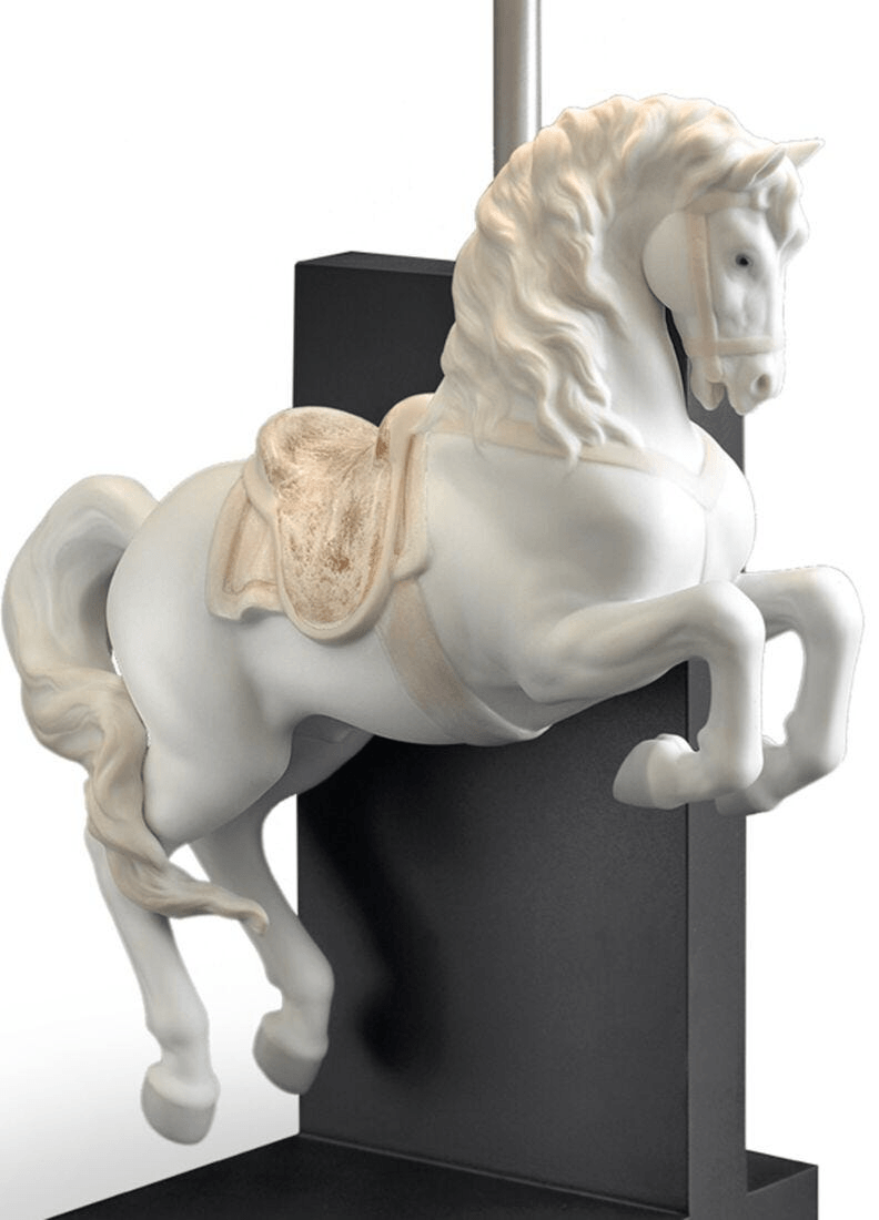 Lladró - Horse on Courbette Table Lamp featuring a white porcelain horse sculpture.