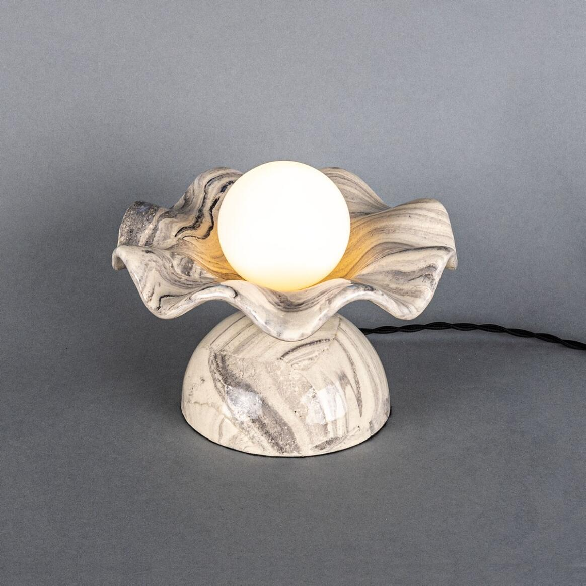 Mullan Rivale Table Lamp with Wavy Marbled Ceramic Shade - Powder Coated Matte Black Finish