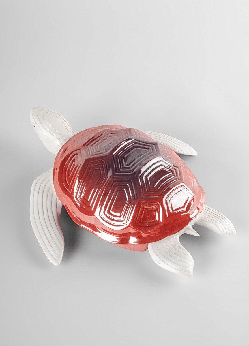 Lladró - Turtle Sculpture in porcelain featuring geometric patterns and bold red decoration.