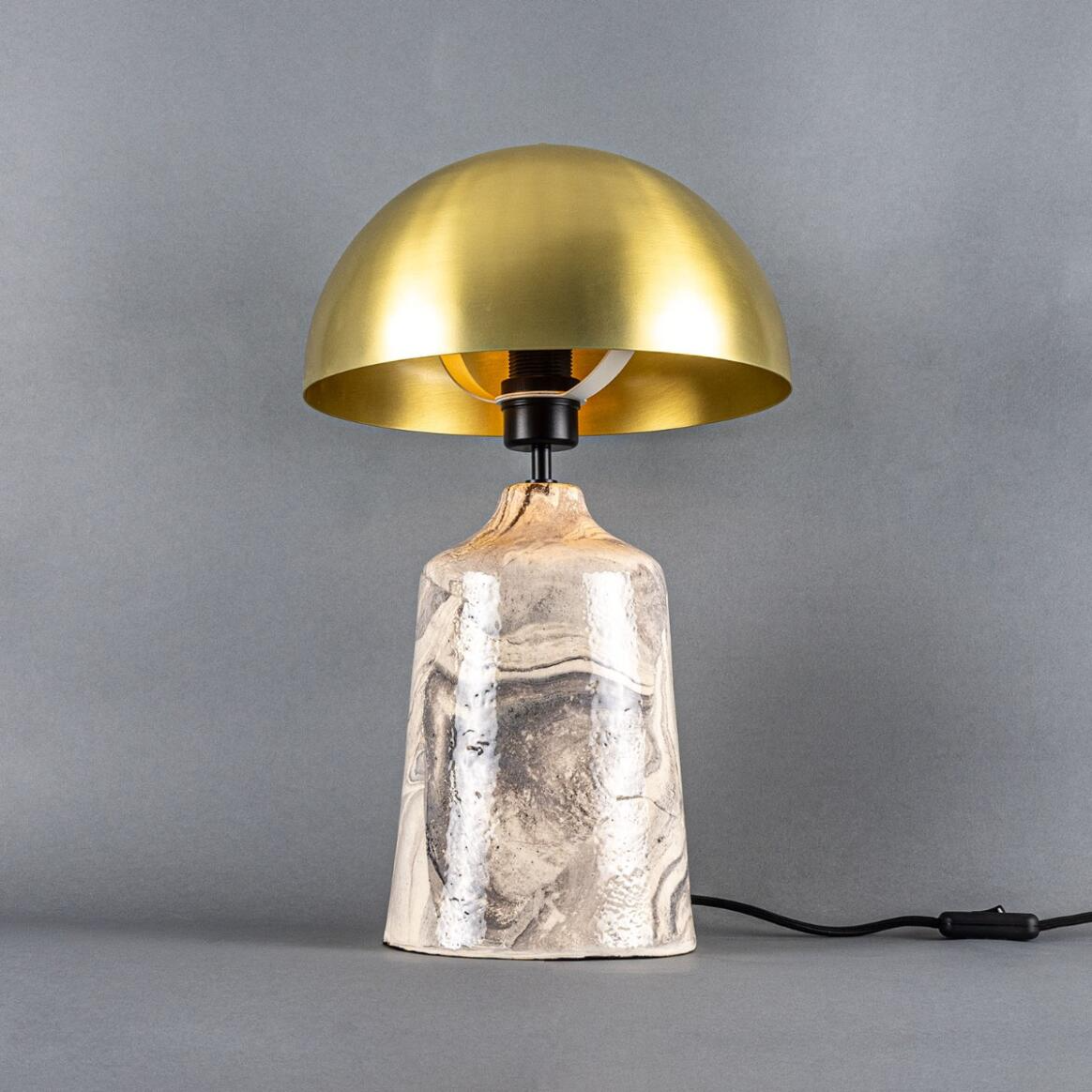 Mullan Cassia Tall Ceramic Marbled Table Lamp With Polished Brass Shade