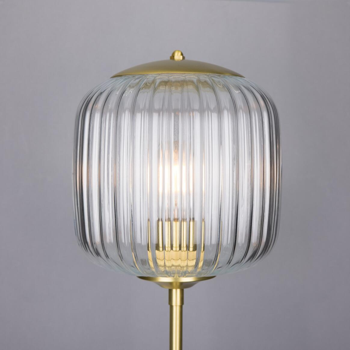 Mullan Astoria Reeded Glass and Brass Table Lamp - Satin Brass Finish - Powder Coated White Base