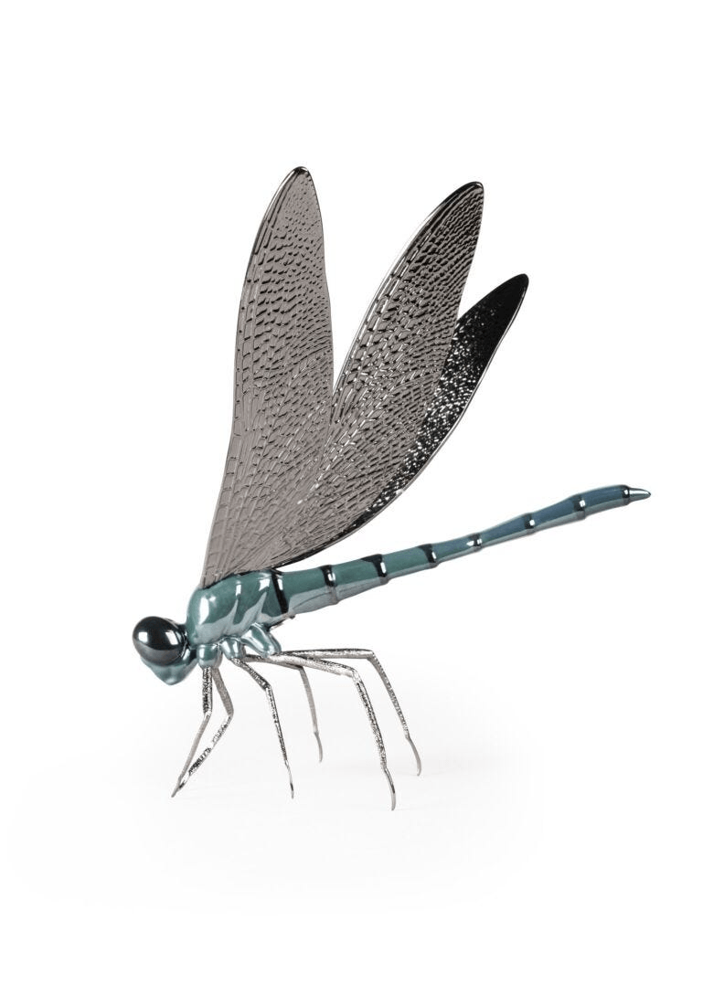 Lladró - Dragonfly Figurine made of glazed porcelain, featuring brass and graphite accents.