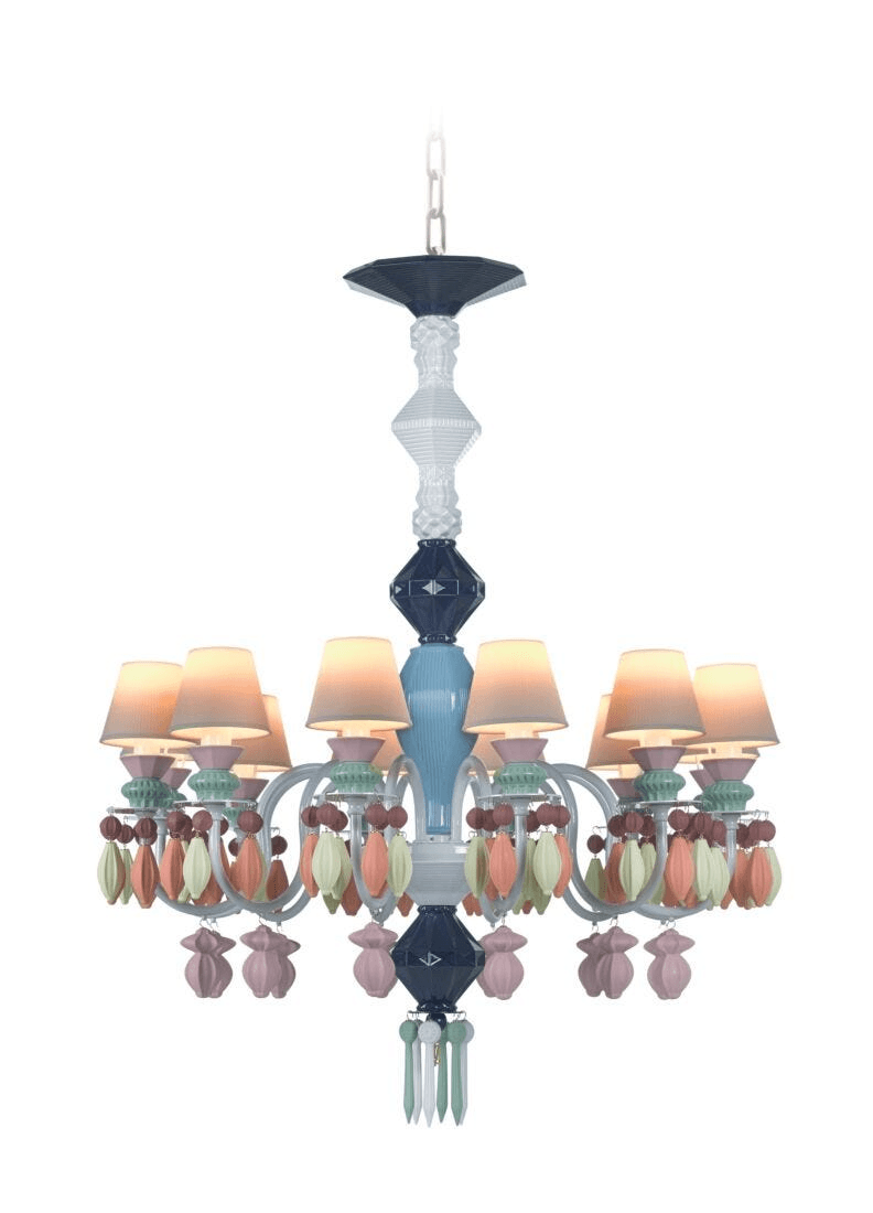 Lladró - Belle de Nuit 12 Lights Chandelier - Multicolor showcasing vibrant porcelain design and elegance.