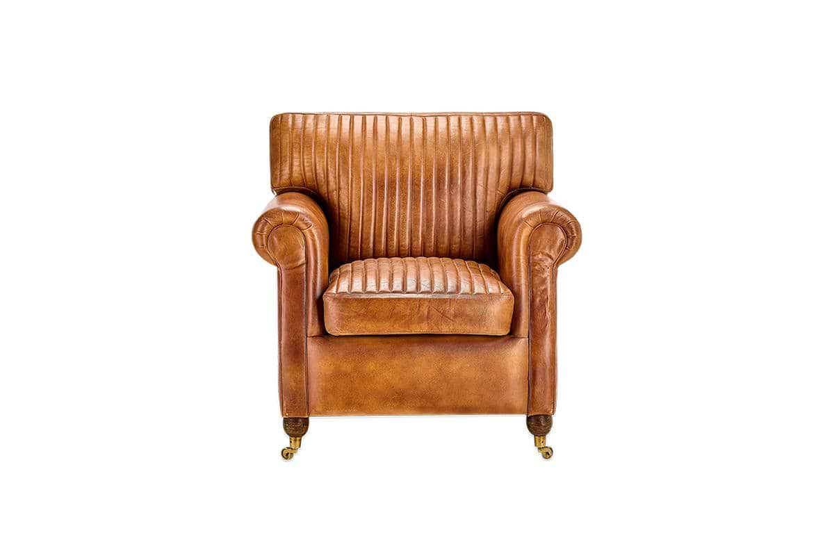 Nkuku - Narwana Ribbed Leather Armchair - Aged Tan