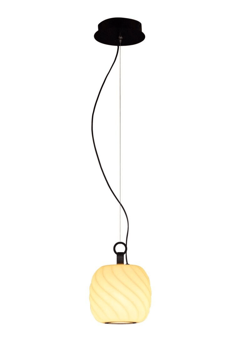 Lladró - Ice Cream Pendant Light in matte white porcelain, featuring a swirling design and black-painted iron ring.