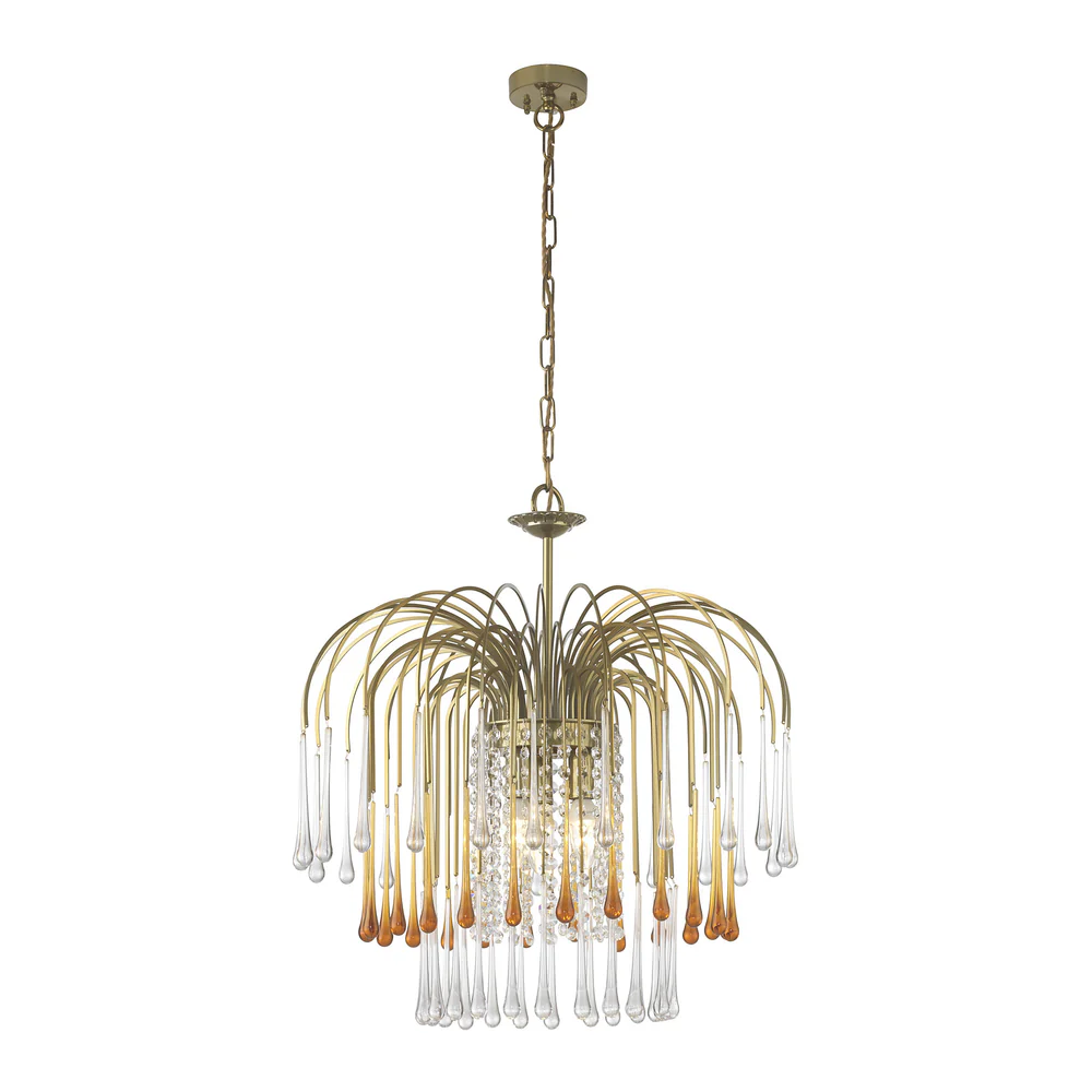 Northern Light - Evie Chandelier Ceiling Lights - Georgian Brass Amber Glass Finish