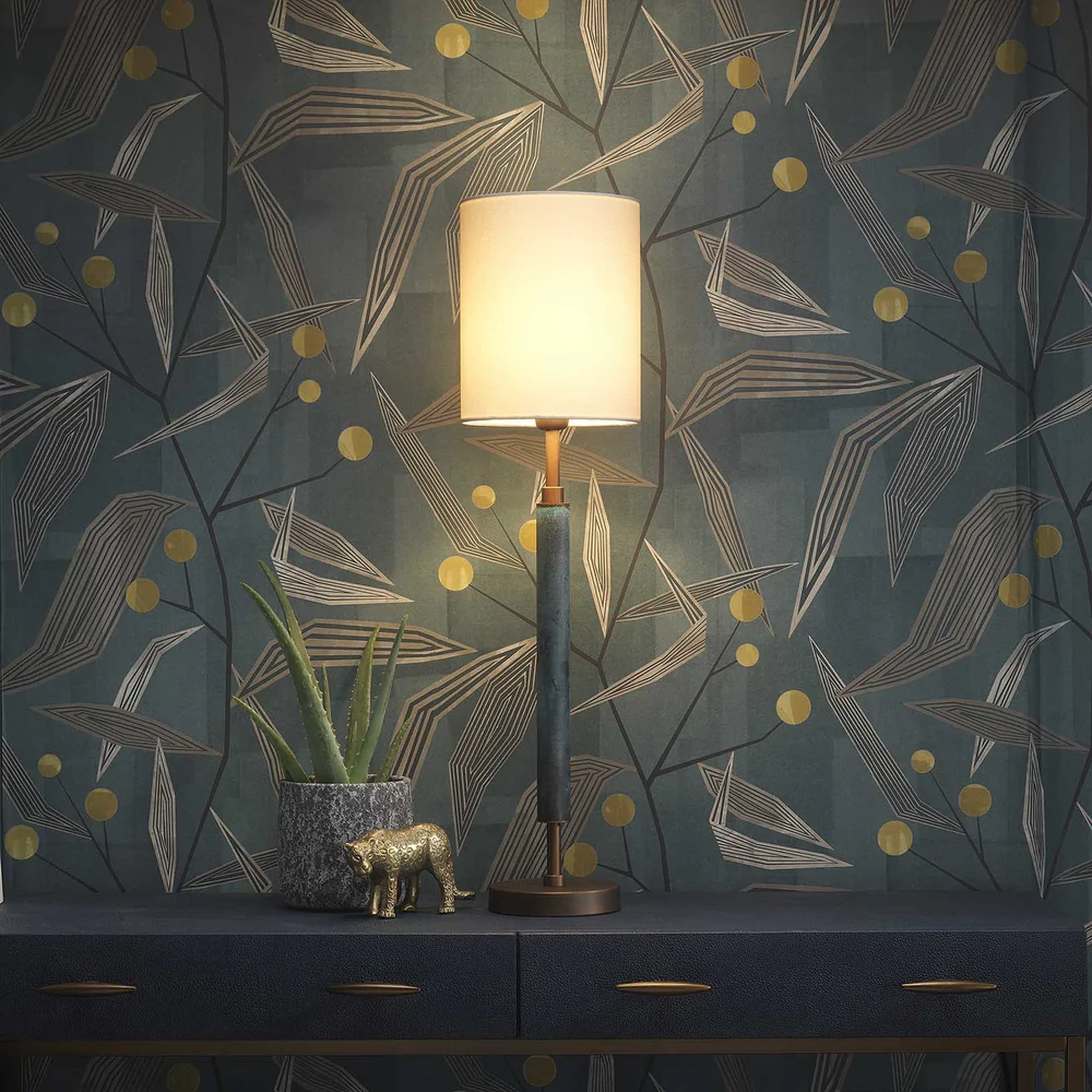 Northern Light - Rathburn Table Lamp Large - Verdigris Rich Bronze Finish - 8" Slim Drum Pearl Grey Shade
