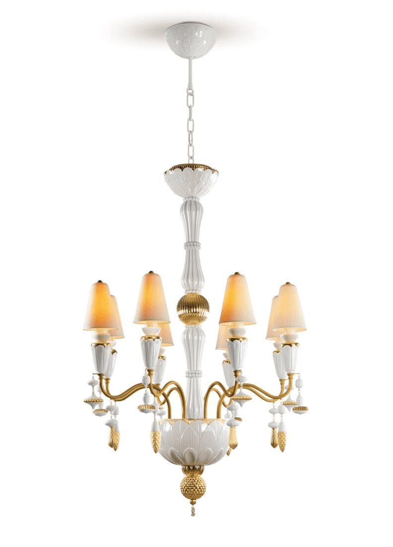 Lladró - Ivy and Seed 8 Lights Chandelier - Golden luster featuring porcelain and elegant design.