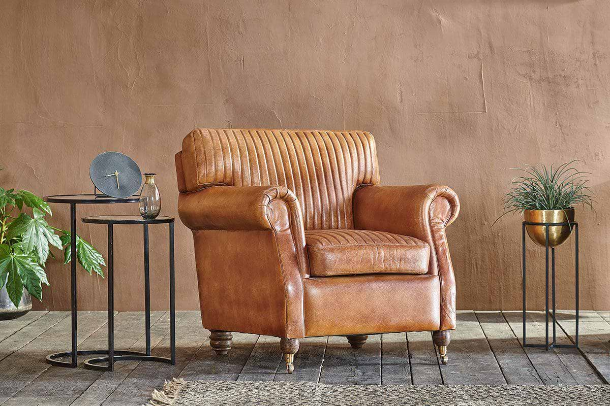 Nkuku - Narwana Ribbed Leather Armchair - Aged Tan