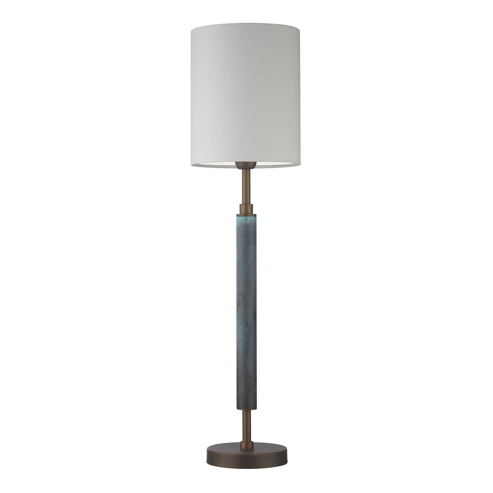 Northern Light - Rathburn Table Lamp Large - Verdigris Rich Bronze Finish - 8" Slim Drum Pearl Grey Shade