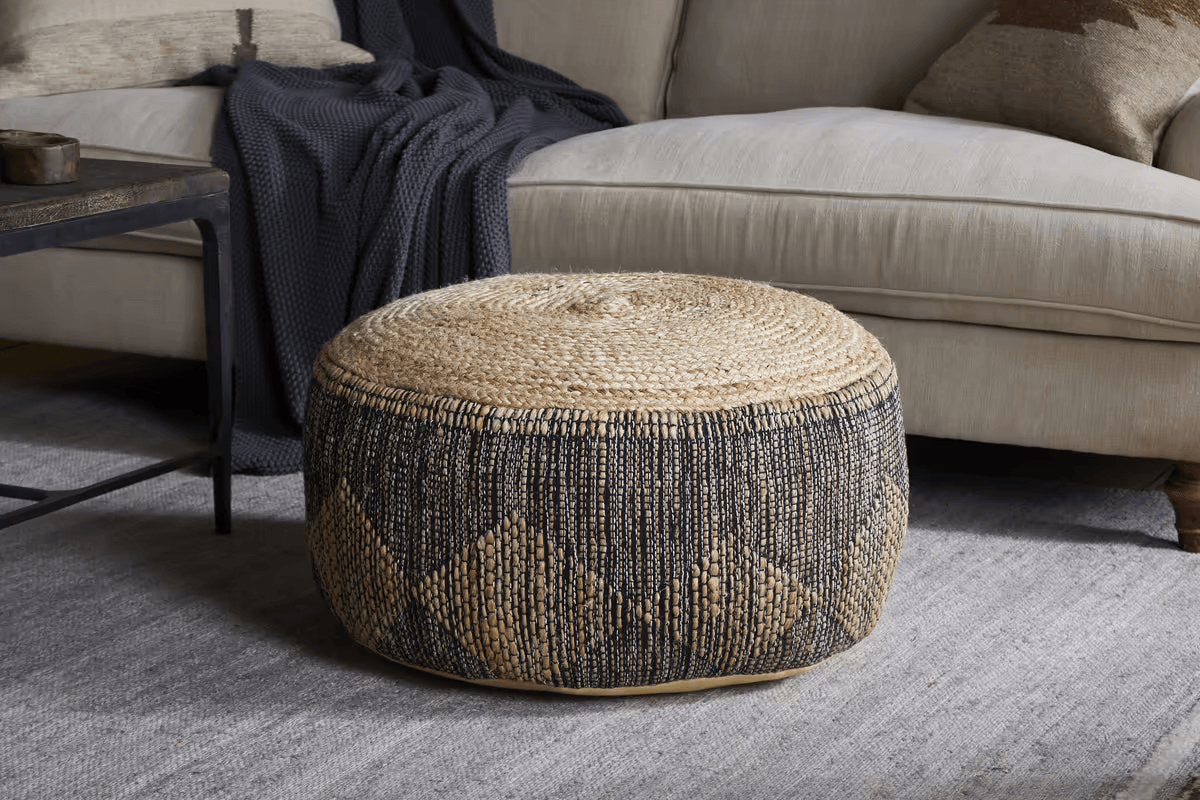 Nkuku - Kapil Jute Round Pouf - Charcoal