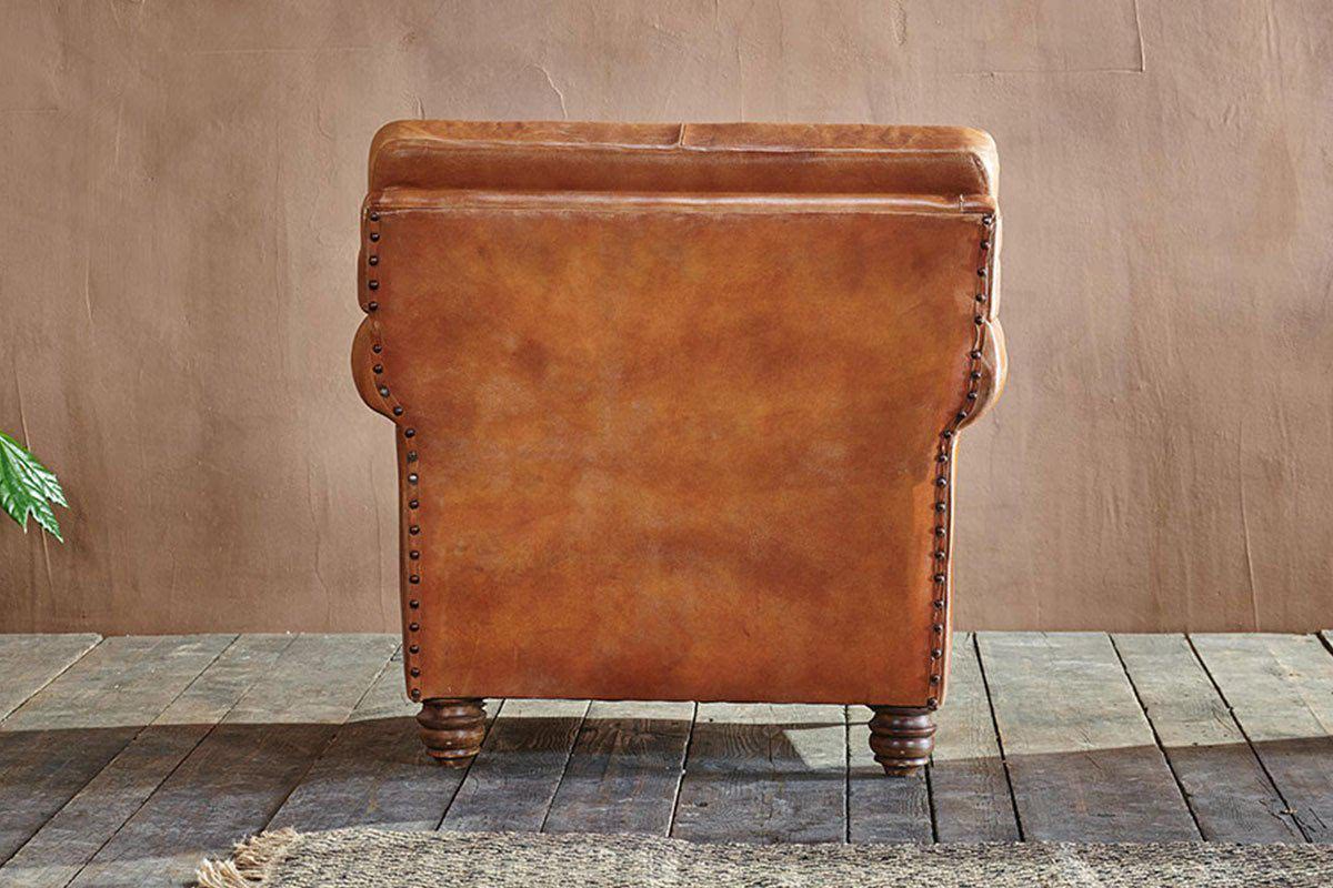 Nkuku - Narwana Ribbed Leather Armchair - Aged Tan