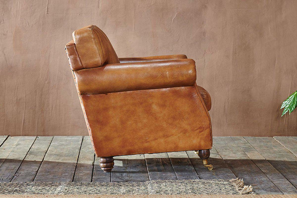 Nkuku - Narwana Ribbed Leather Armchair - Aged Tan