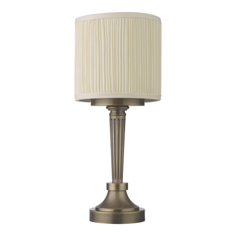Northern Light - Chelton Rechargeable Table Lamp - Old English Brass Light Finish - 7" Pleated Drum Ivory Cotton Shade