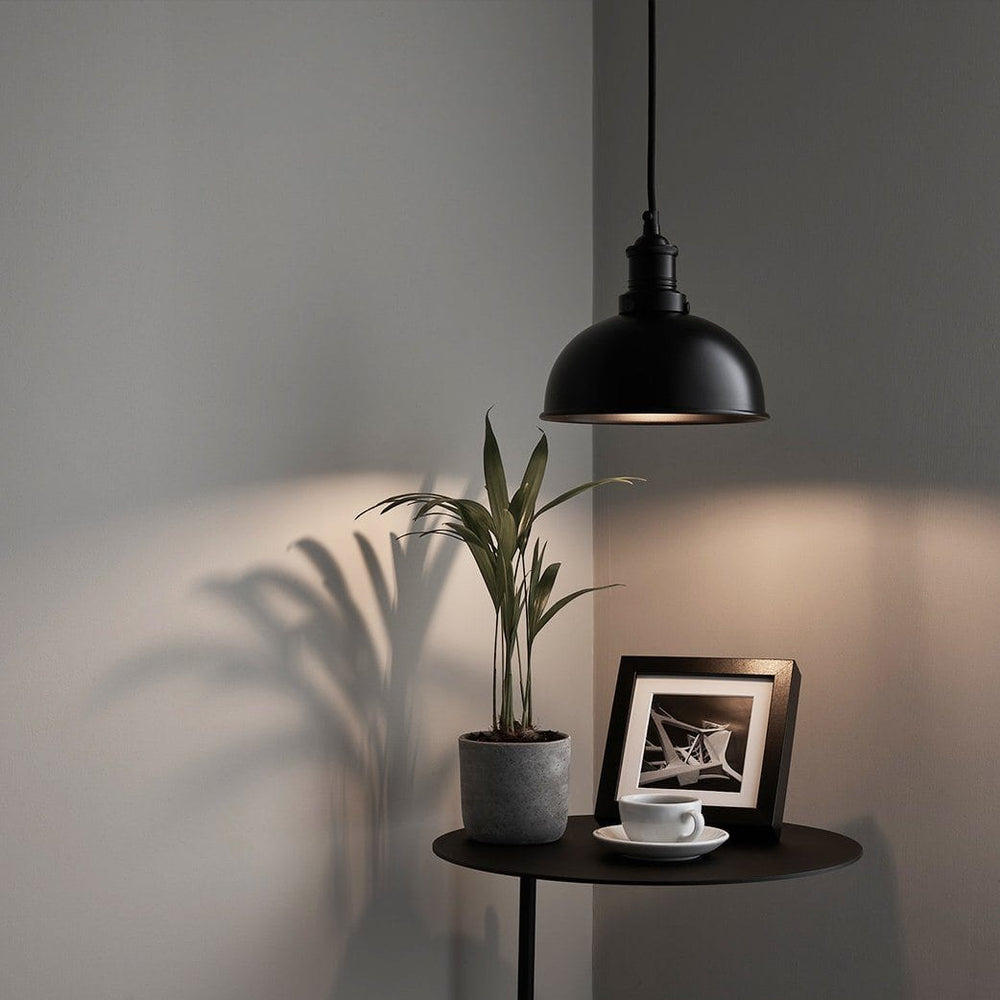 Industville - Brooklyn Dome Pendant Light - 8 Inch - Black Shade - Black Pendant Holder