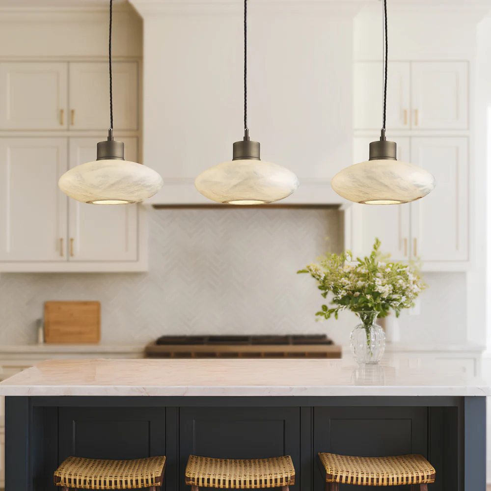Northern Light - Deimos Pendant Large Ceiling Lights - Brass Light Finish - White Alabaster Shade
