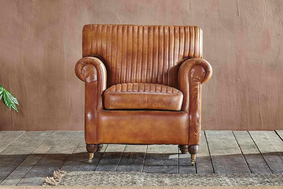 Nkuku - Narwana Ribbed Leather Armchair - Aged Tan