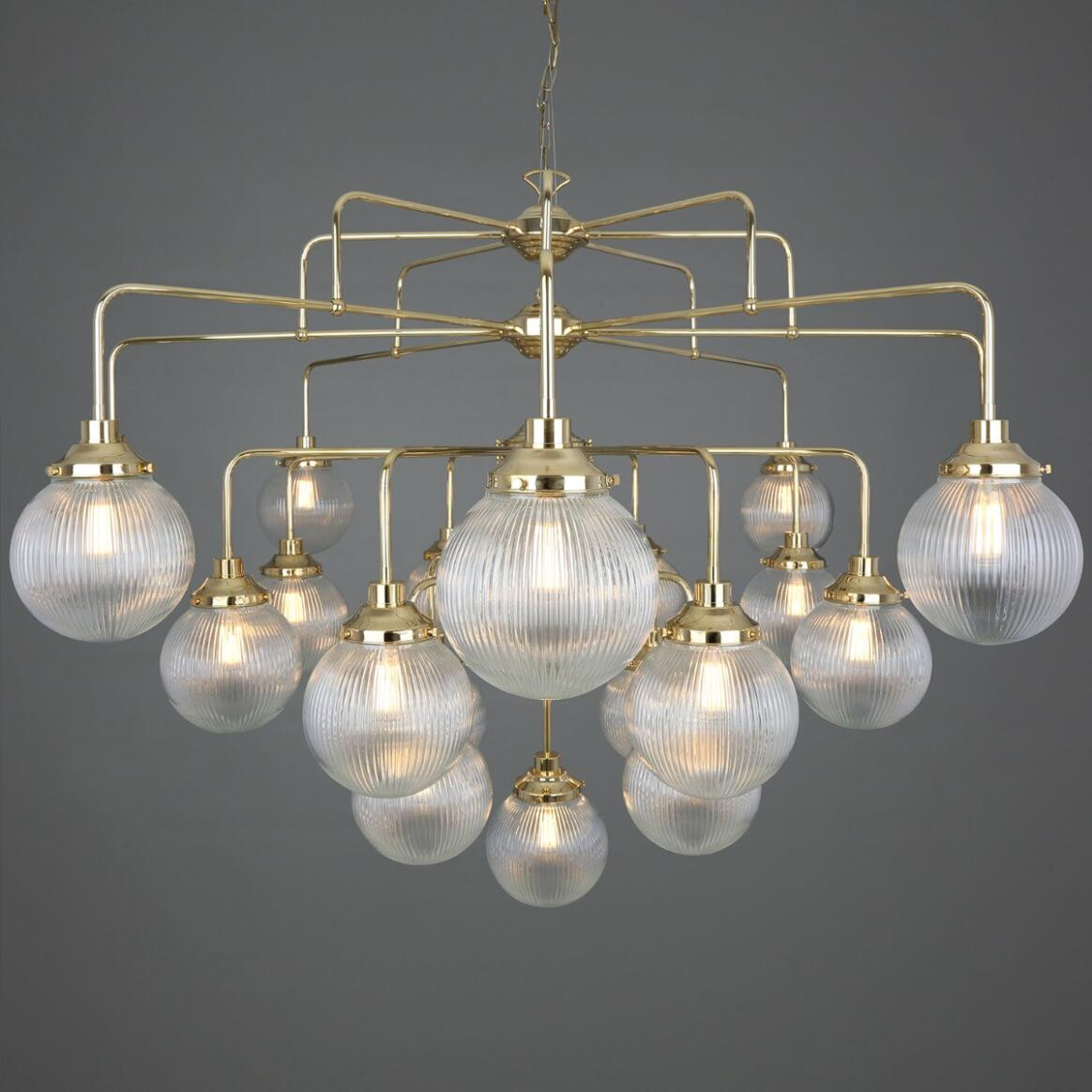 Mullan Genoa 21 Light Prismatic Glass Chandelier 158cm IP20 - Polished Brass Finish