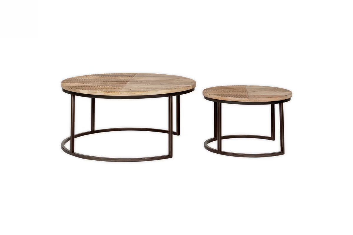 Nkuku - Aasha Carved Mango Wood & Iron Nesting Coffee Tables - Natural - (Set of 2)
