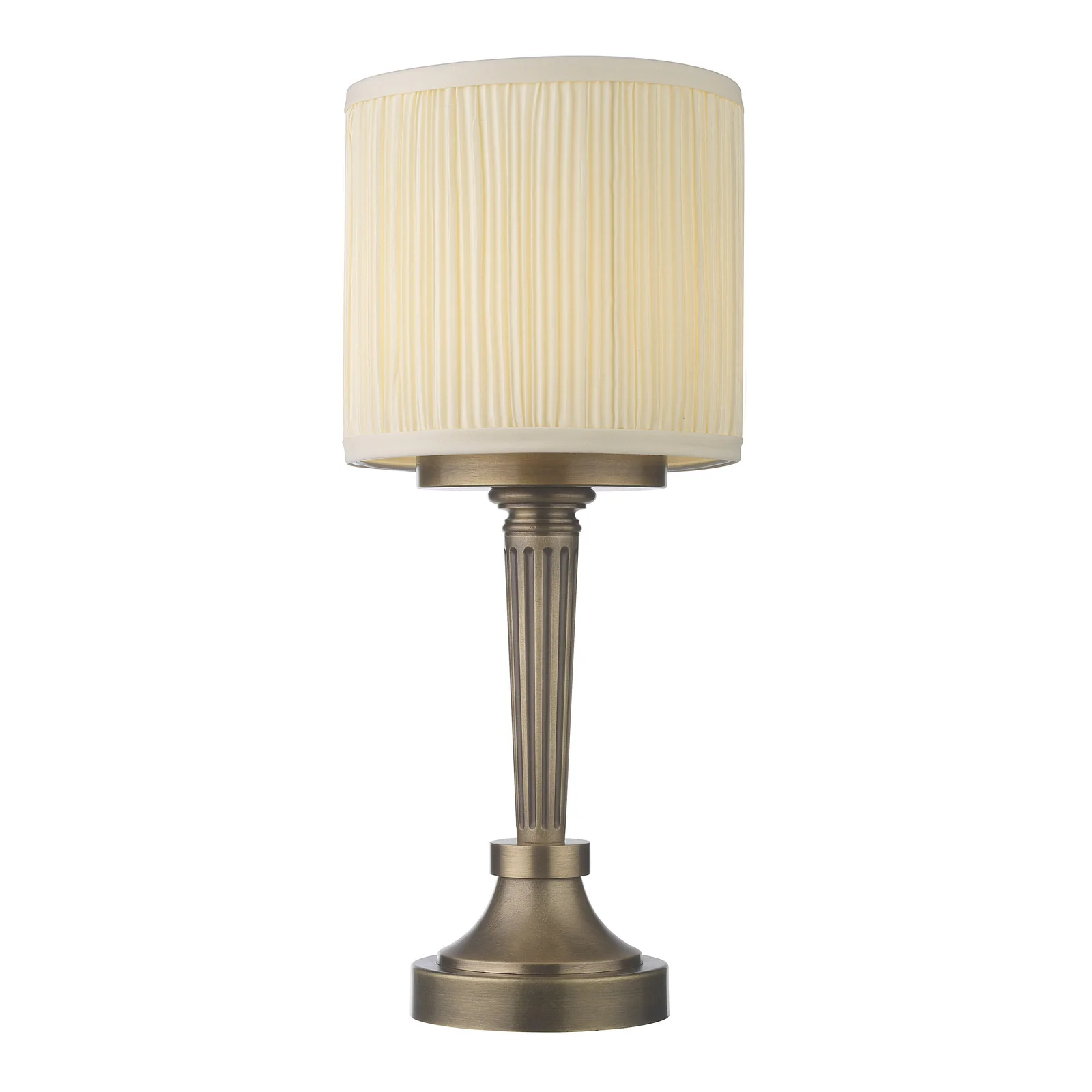 Northern Light - Chelton Rechargeable Table Lamp - Old English Brass Light Finish - 7" Pleated Drum Ivory Cotton Shade