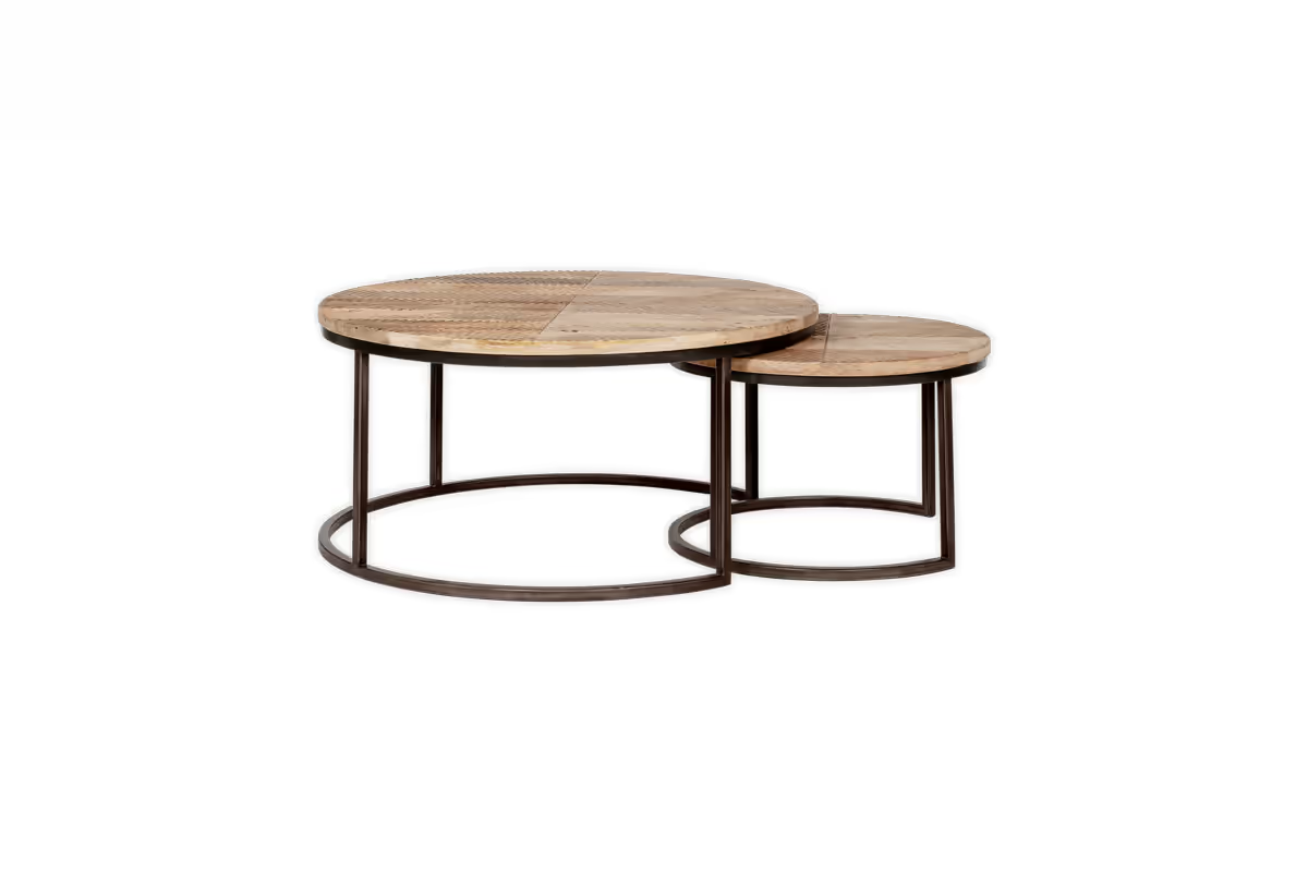 Nkuku - Aasha Carved Mango Wood & Iron Nesting Coffee Tables - Natural - (Set of 2)